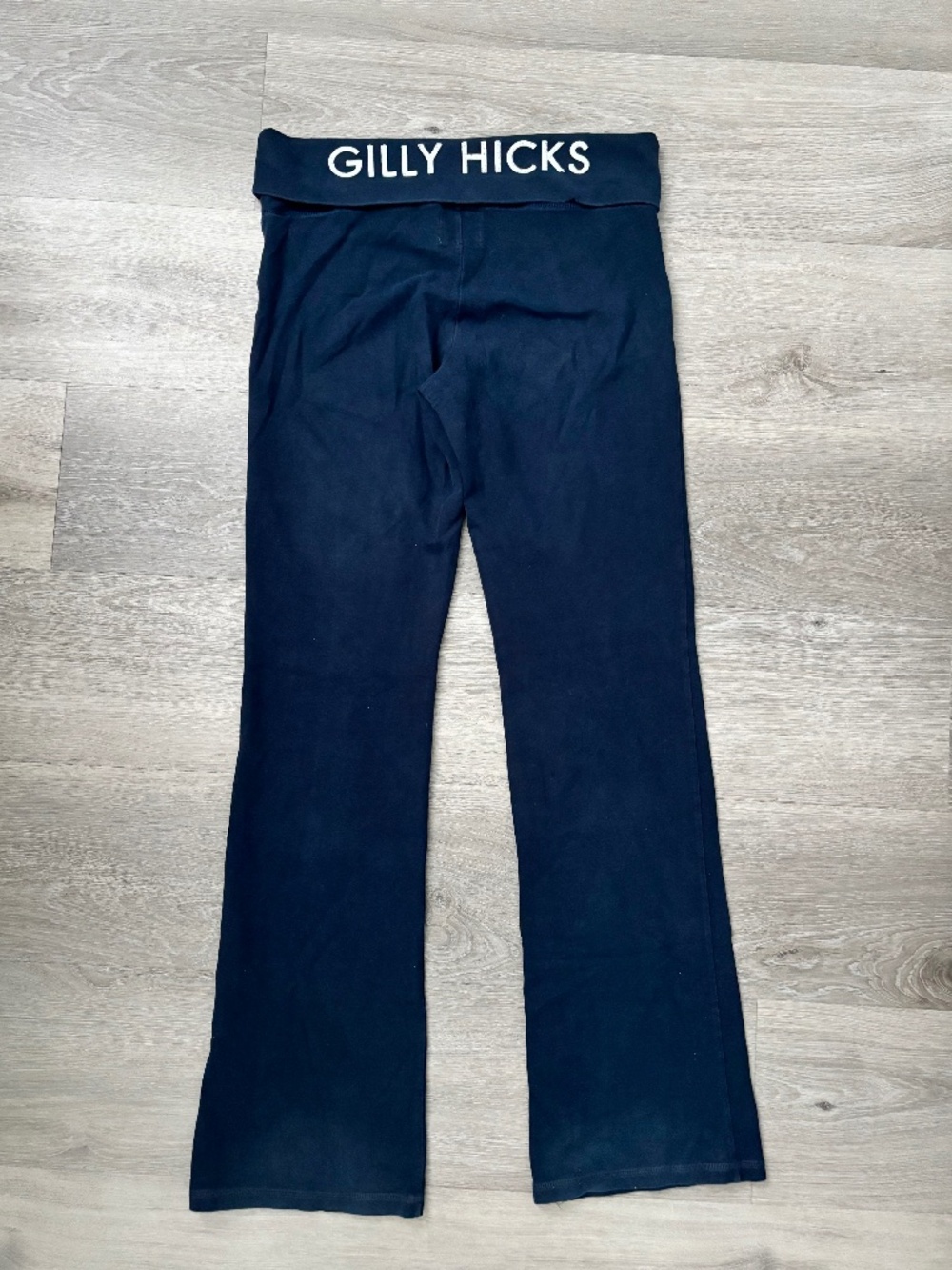 Gilly Hicks Navy Blue Fold Over Flare Yoga Pants Leggings Stretch Athlesiure L
